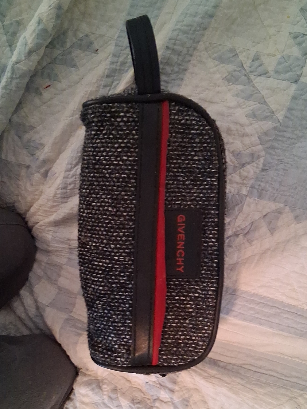 Givenchy Black Tweed Toiletry Pouch with Red Accent
